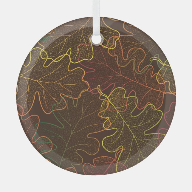 Transparent Oak Leaves, Autumn Pattern. Glass Ornament (Front)