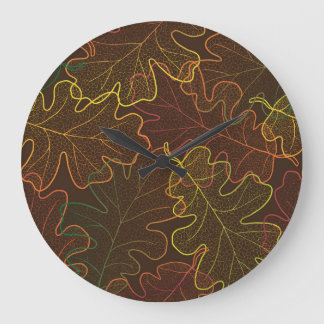 Transparent Oak Leaves, Autumn Pattern. Large Clock