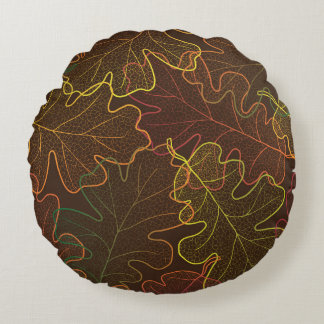 Transparent Oak Leaves, Autumn Pattern. Round Pillow