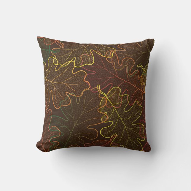 Transparent Oak Leaves, Autumn Pattern. Throw Pillow (Front)