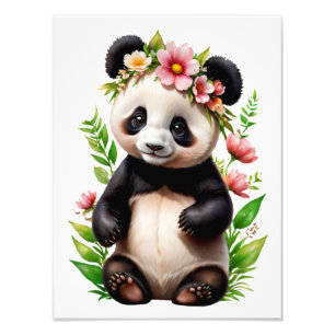 Transparent Panda Bear With Flowers Photo Print