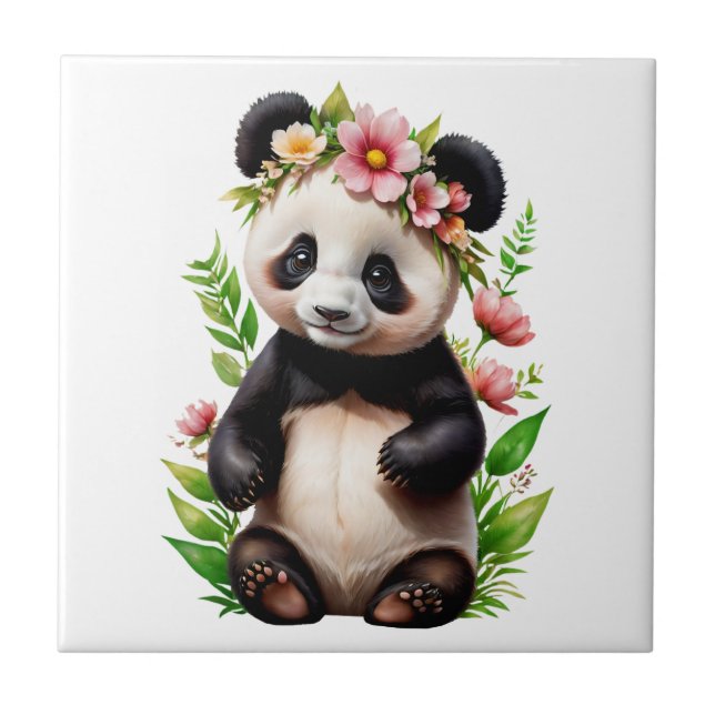 Transparent Panda Bear With Flowers Tile (Front)