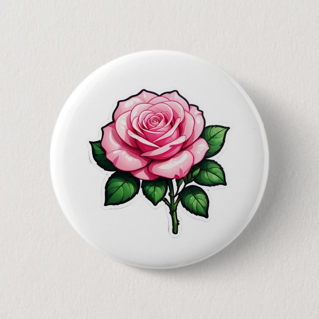 Transparent Pink Rose Flower Sticker 2 Inch Round Button (Front)