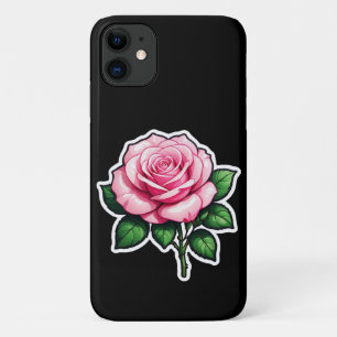 Transparent Pink Rose Flower Sticker iPhone 11 Case