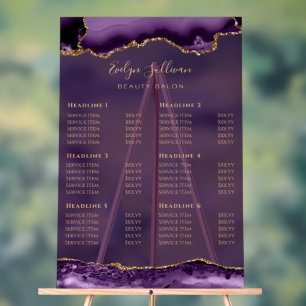 Transparent Purple Gold Agate Price List Acrylic Sign