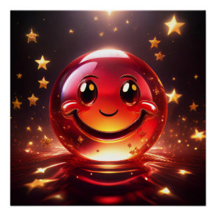 Transparent Red Bubbly Face With Stars Poster