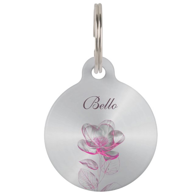 Transparent Rose Pink Silver  Personalize Pet Tag (Front)