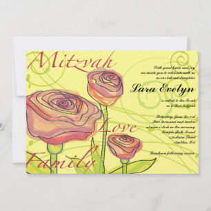 Transparent Roses Bat Mitzvah Invitation Invite