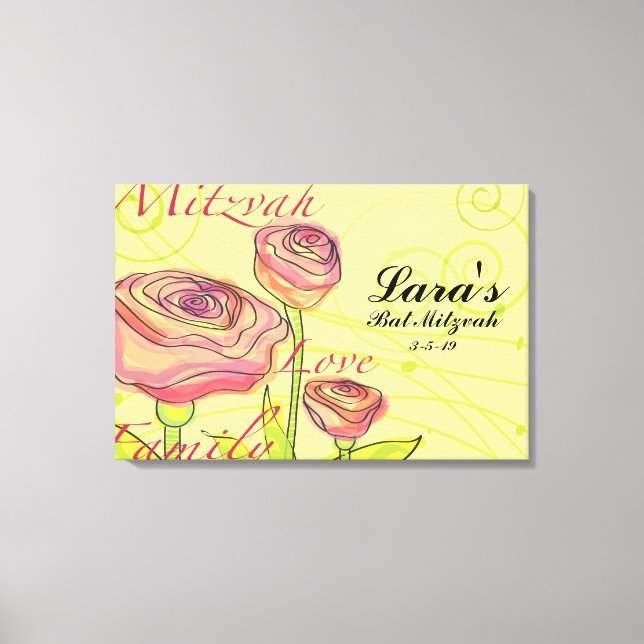 TRANSPARENT ROSES Bat Mitzvah Sign In Board (Front)