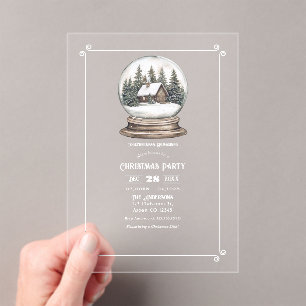 Transparent Rustic Snow Globe Christmas Party Acrylic Invitations
