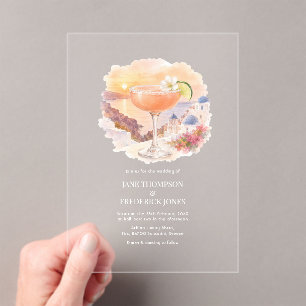 Transparent Santorini Sunset Pink Cocktail Wedding Acrylic Invitations