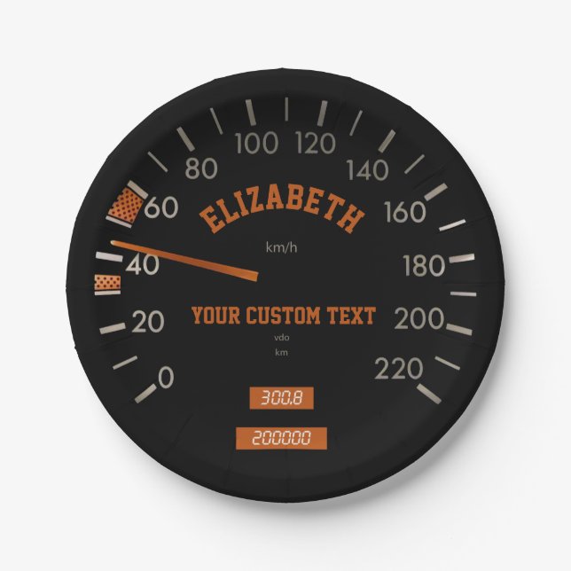 Transparent Speedometer on Dashboard Paper Plate (Front)