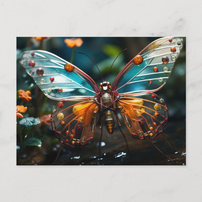Transparent Steampunk Wire Butterfly Postcard (Front)