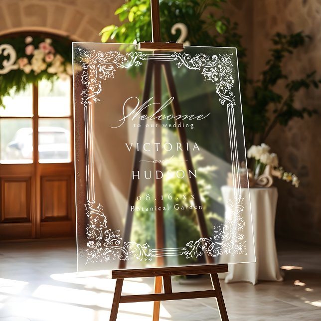 Transparent Vintage Frame Elegant Wedding Welcome Acrylic Sign (Creator Uploaded)