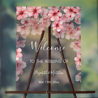 Transparent Watercolor Cherry Blossom Acrylic Sign