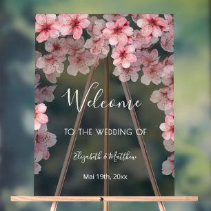 Transparent Watercolor Cherry Blossom Acrylic Sign