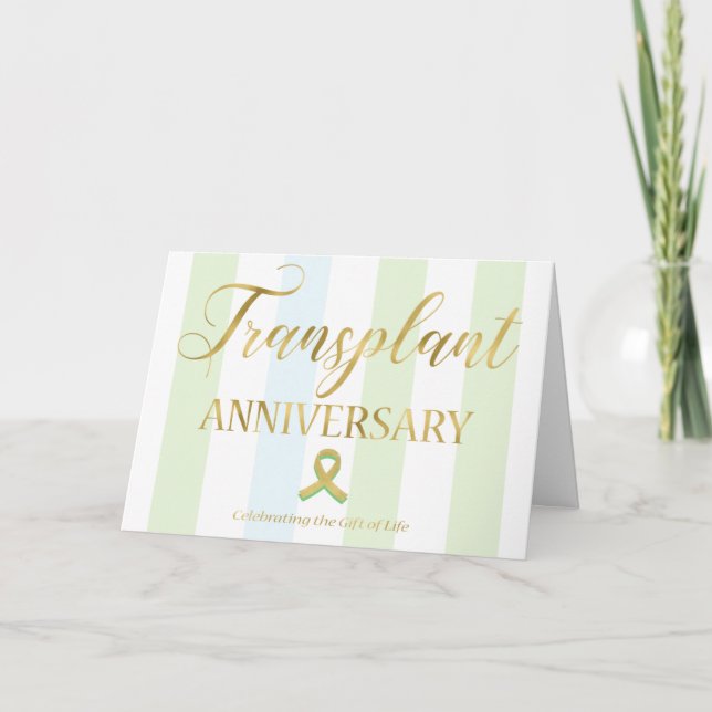 Transplant Anniversary Gold & Green Folded Card (Front)