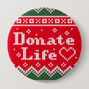 Transplant Donate Life Knitted Christmas Sweater 4 Inch Round Button