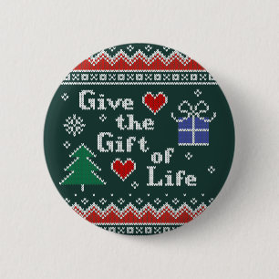 Transplant Gift of Life Knitted Christmas Sweater 2 Inch Round Button