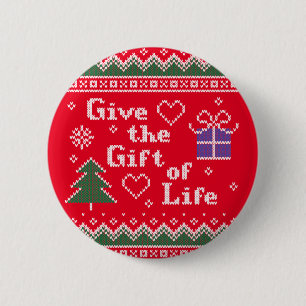 Transplant Gift of Life Knitted Christmas Sweater 2 Inch Round Button
