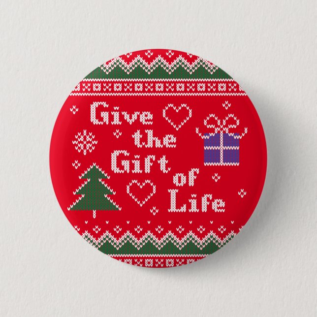 Transplant Gift of Life Knitted Christmas Sweater 2 Inch Round Button (Front)
