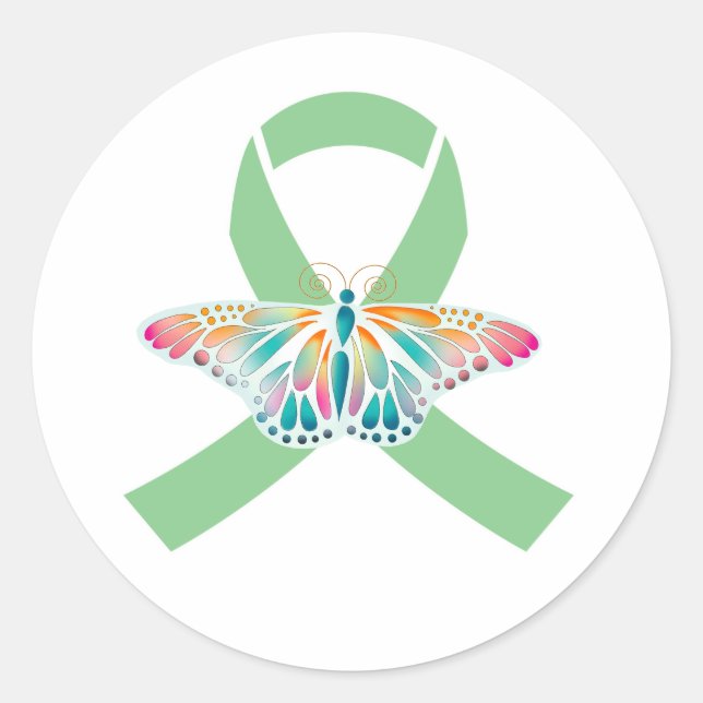 Transplant Green Ribbon Butterfly  Classic Round Sticker (Front)