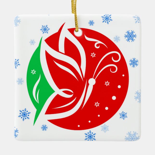 Transplant Recipient Butterfly Christmas Ceramic Ornament (Front)