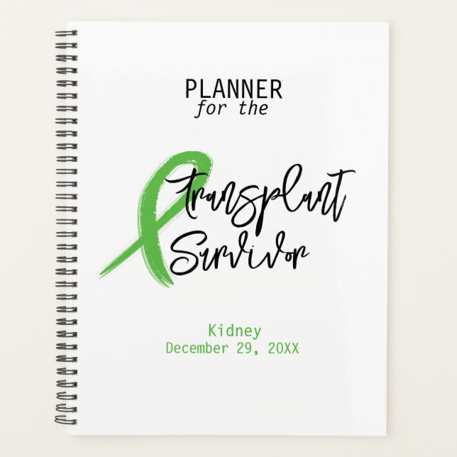 Transplant Survivor Green Ribbon Custom Planner (Front)
