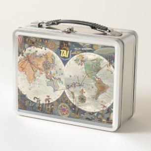 Transport Aeriens Internationaux World Map Metal Lunch Box