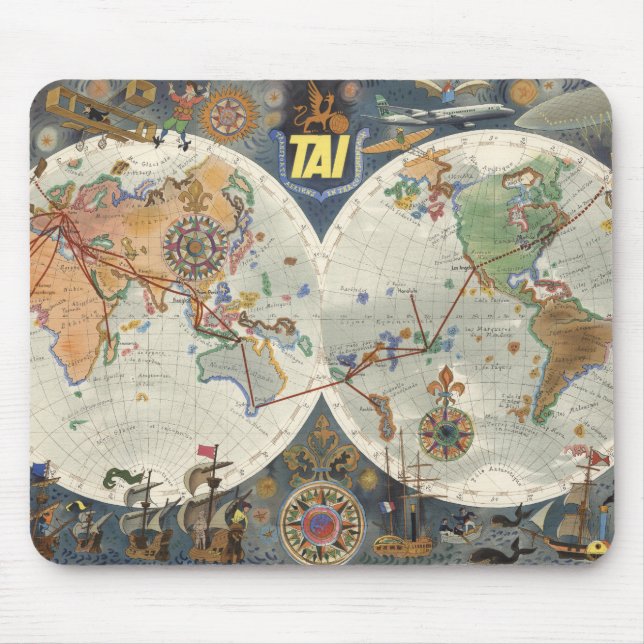 Transport Aeriens Internationaux World Map Mouse Pad (Front)