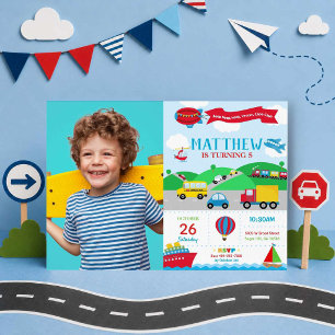 Transport Anniversaire Photo Invitation Garçon