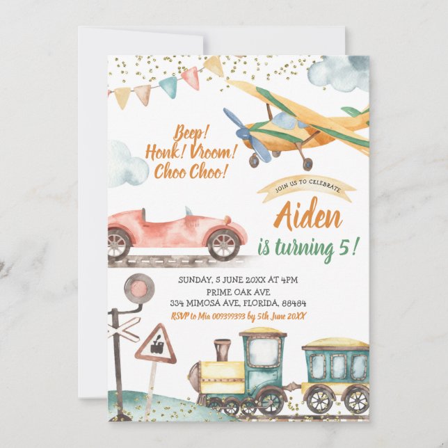 Transport Boy Invitation d'anniversaire (Devant)