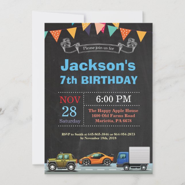 Transport Camion Invitation d'anniversaire (Devant)