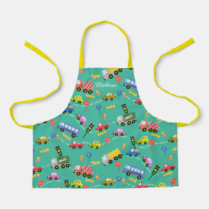 Transport enfants turquoise. Tablier imprimé sur t