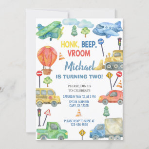 Transport, invitation d'anniversaire de garçon de