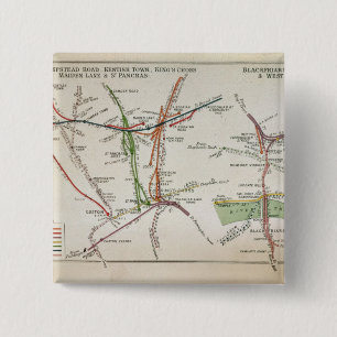 Transport map of London, c.1915 2 Inch Square Button