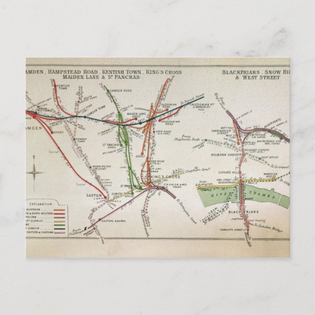 Transport map of London, c.1915 Postcard (Front)