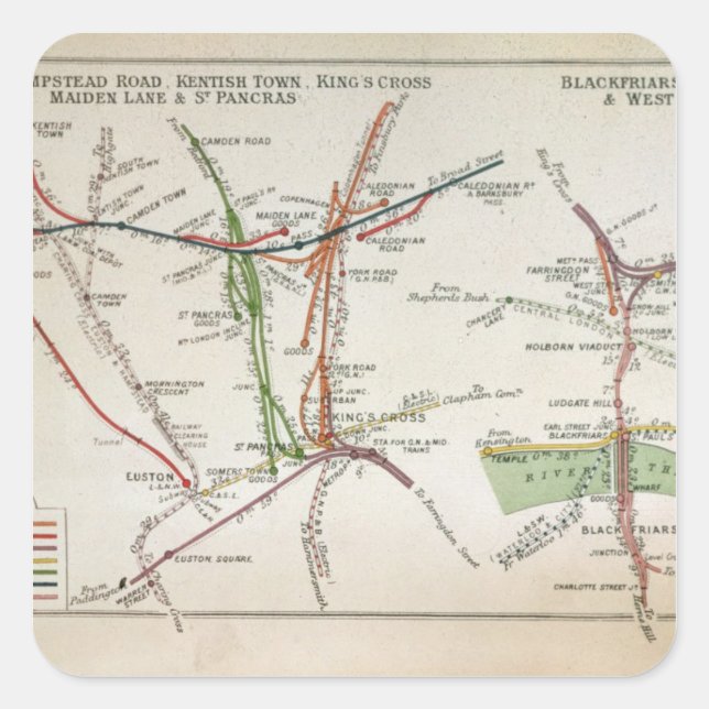 Transport map of London, c.1915 Square Sticker (Front)