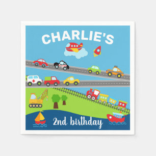 Transport vehicles, cars, boy birthday napkins. napkin