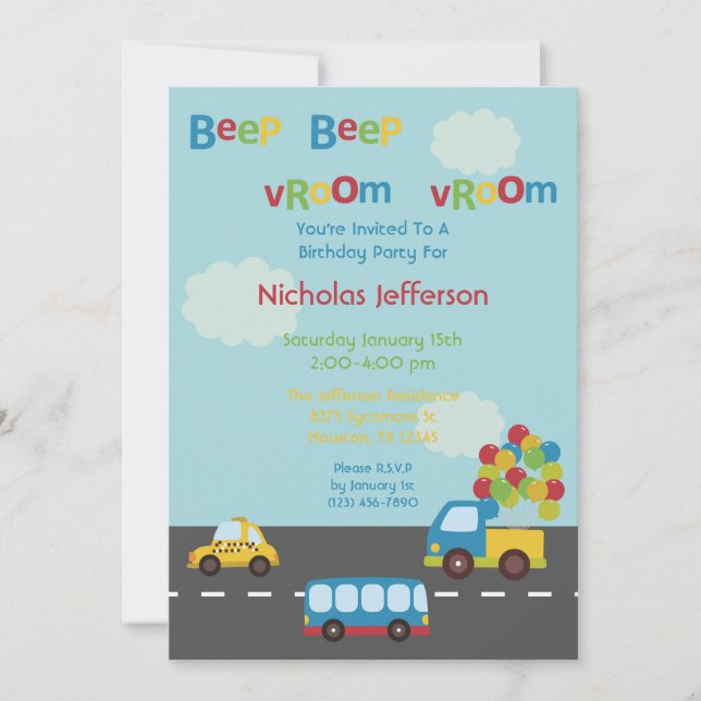 Transport Voiture 5x7 Anniversaire Fête Invitation (Devant)