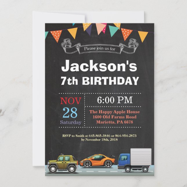 Transport Voiture Camion Invitation Anniversaire (Devant)