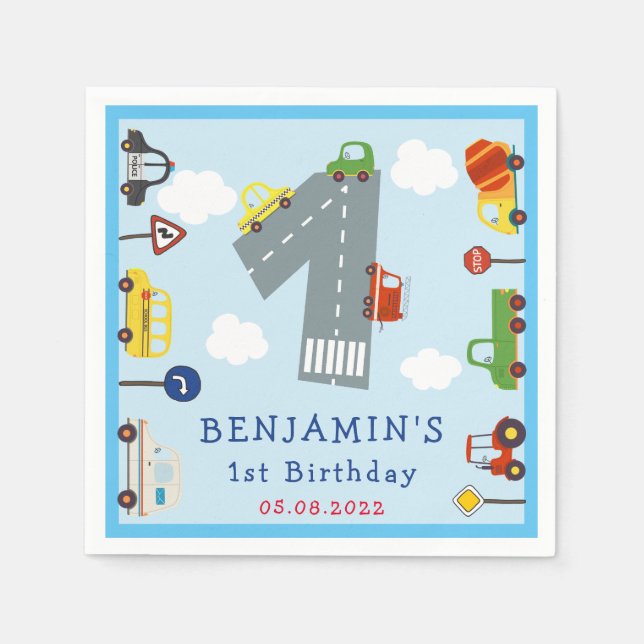 Transportation 1st Birthday Napkins (Front)