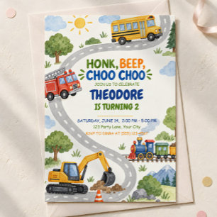 Transportation 2nd Birthday Invitation 