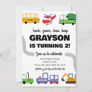 Transportation 2nd Birthday Invitation for Boy