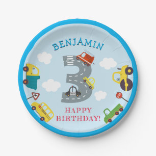 Transportation 3rd Birthday Paper Party Plate