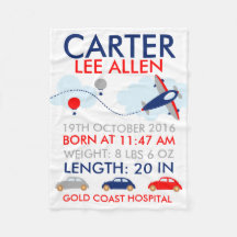 Transportation Birth Personalized Fleece Blanket