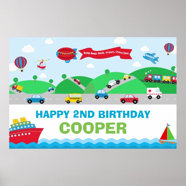 Transportation Birthday Boy Backdrop Large Banner Poster (Front)
