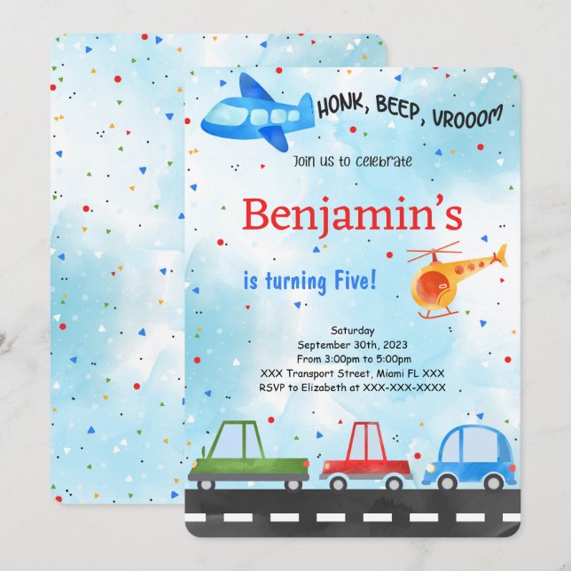 Transportation Birthday Invitation (Front/Back)