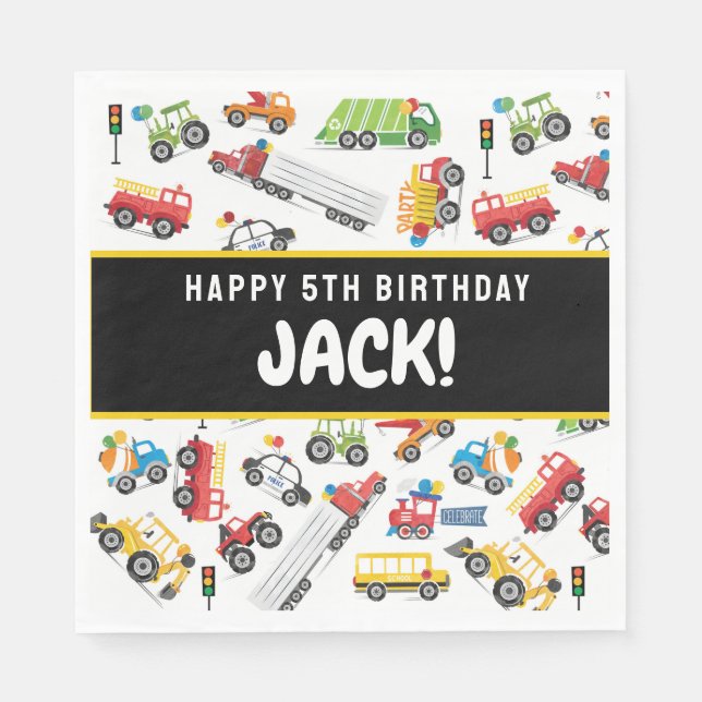 Transportation Birthday Napkins Vehicle Napkins (Front)