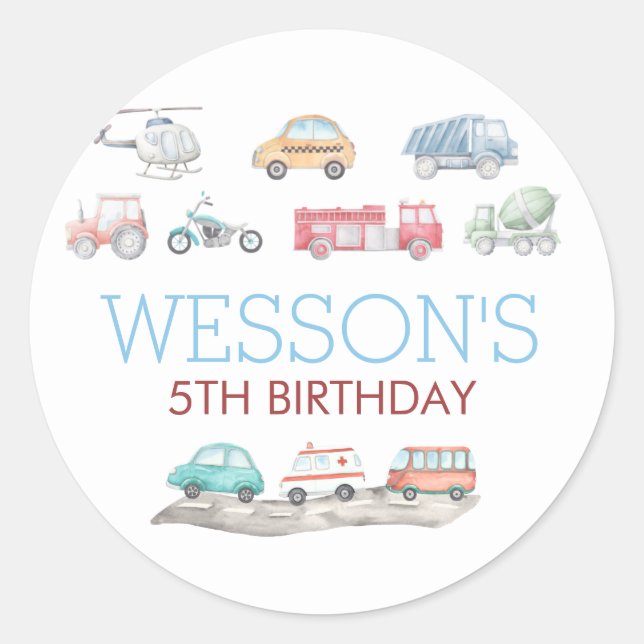 Transportation Birthday sticker, Classic Round Sticker (Front)